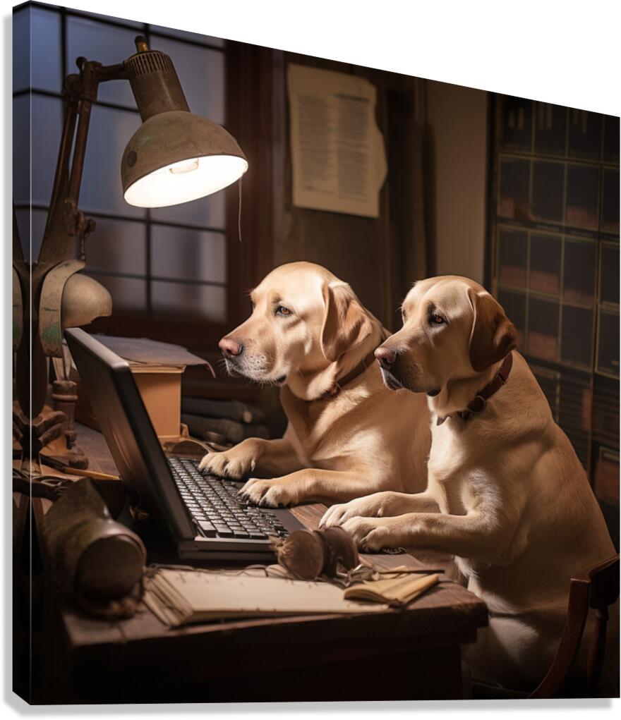 Golden Labradors Texting AI Canvas Print