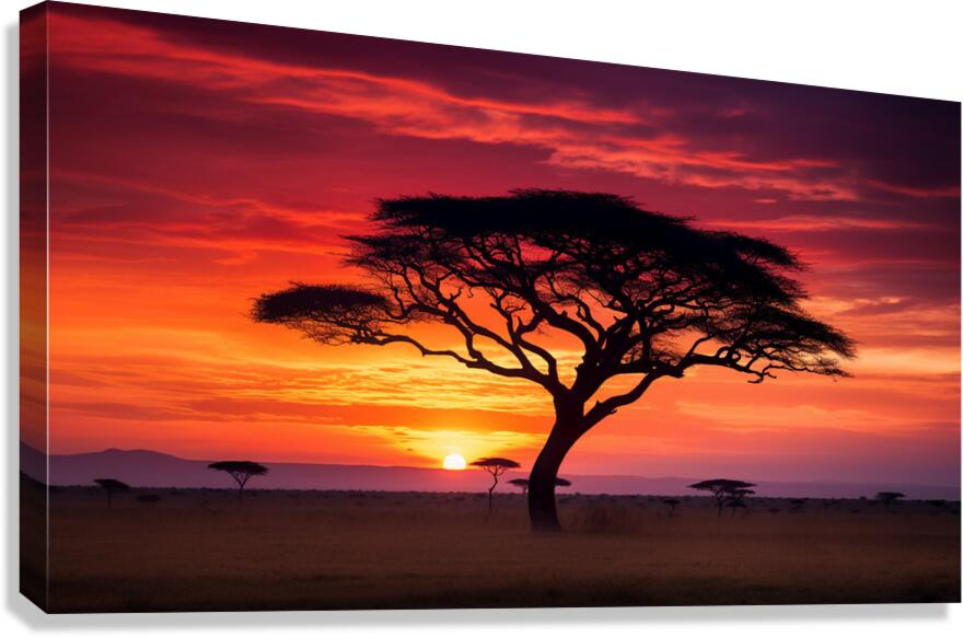 Acacia Tree on Serengeti AI Canvas Print