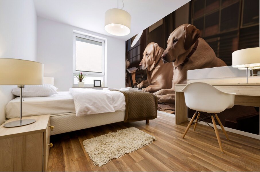 Golden Labradors Texting AI Mural print