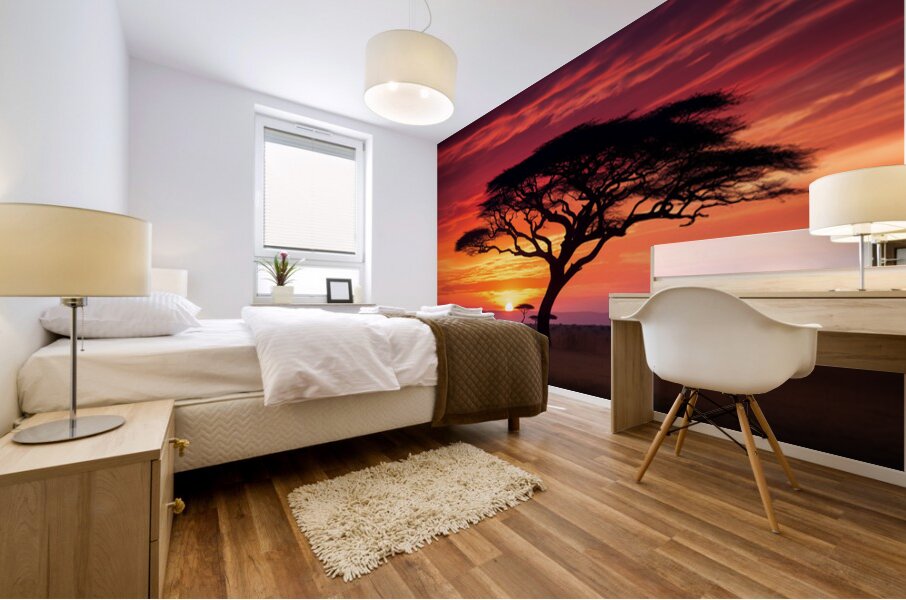 Acacia Tree on Serengeti AI Mural print
