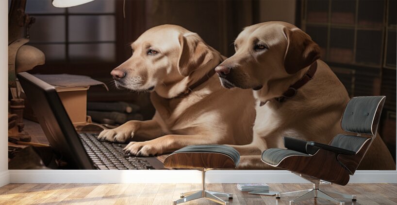 Golden Labradors Texting AI Wall Murals