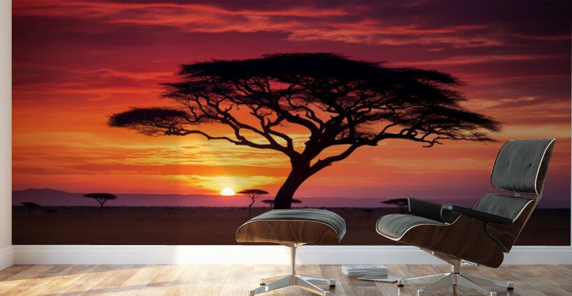 Acacia Tree on Serengeti AI Wall Murals